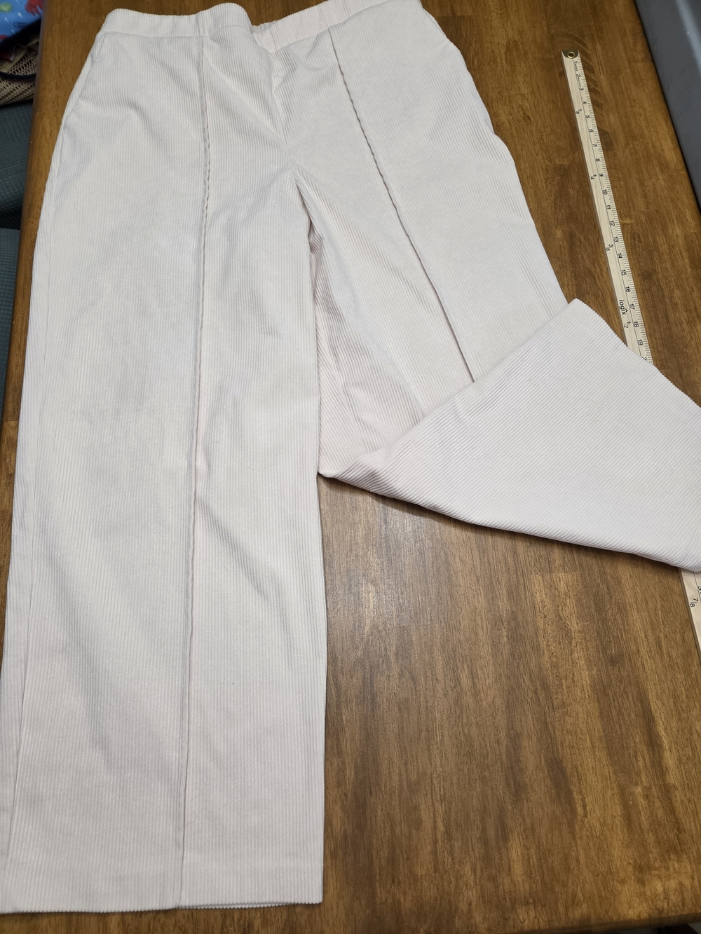 Eloquii Wide-Leg Pant, Winter White Ribbed With Raised Front Seam, Sz. 16